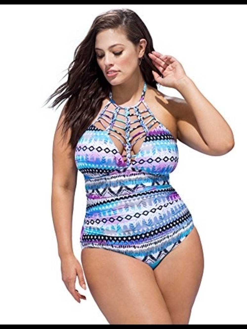 Swimsuits For All Blue & Purple Strappy Halter One-Piece